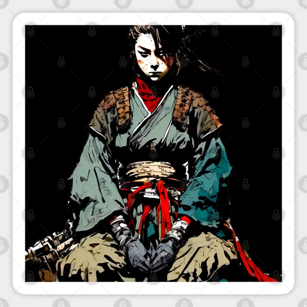 Samurai No. 1: Do Nothing that is of No Use - Miyamoto Musashi on a Dark Background Magnet by Puff Sumo